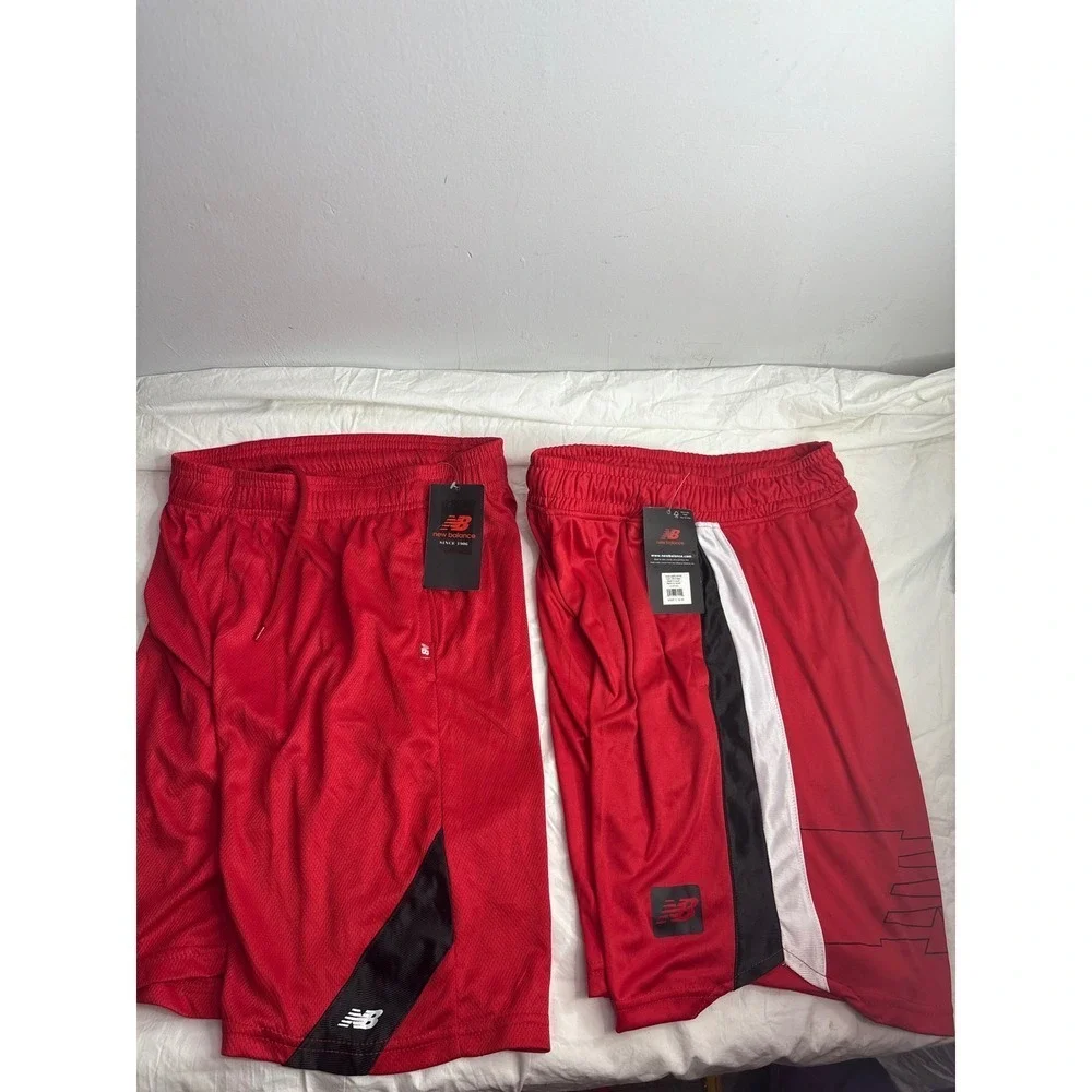 2 NWT New Balance Kids Red Athletic Mesh Shorts Size L 14 16 Basketball Training